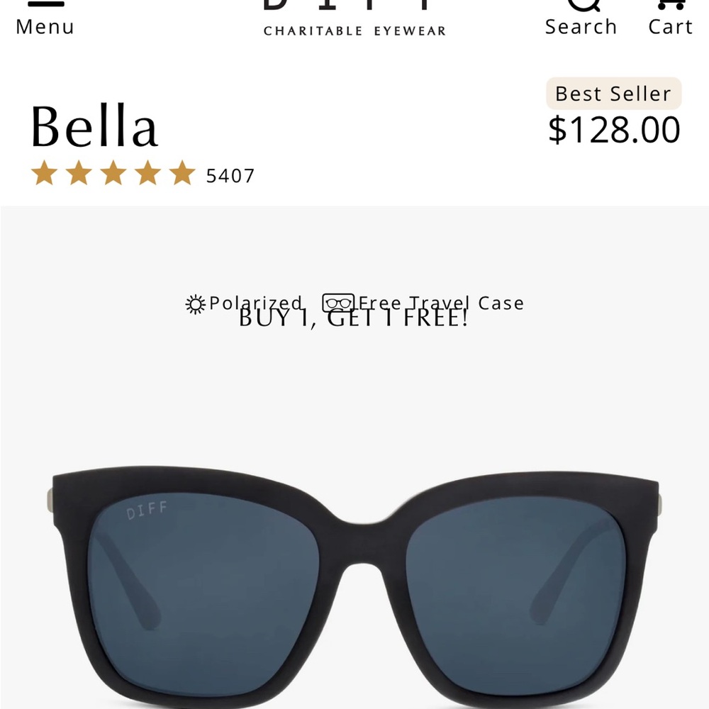 Diff Eyewear Black Oversized Square Sunglasses- P… - image 1
